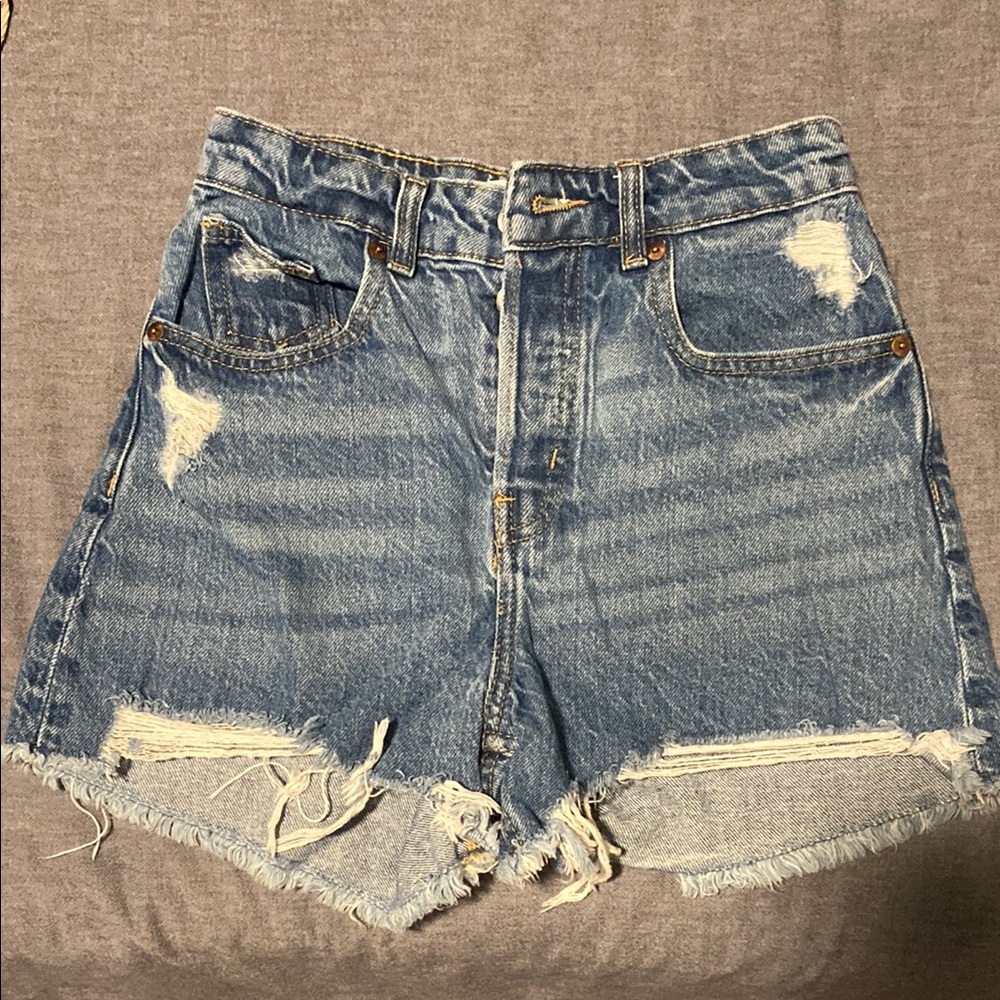H&M Blue Jean Shorts Distressed High-Waisted